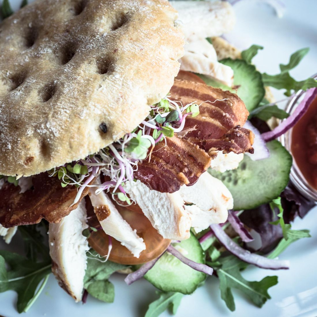 A burger made from quality ingredients at Café Klint in Gudhjem harbor.